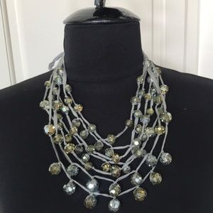 Swarovski Crystals And Linen Bow Tied Necklace